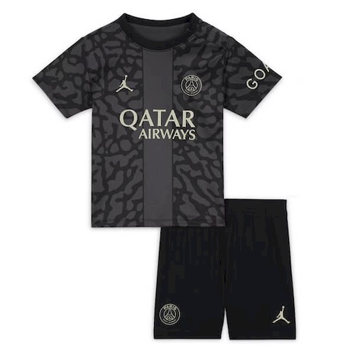 PSG Barn Tredjedrakt 20232024 Svart med Rosa og Blå Detaljer