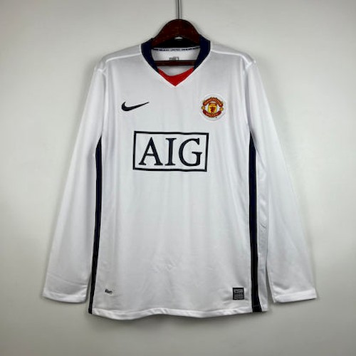 Retro Manchester United 08-09 Borte Langermet Fotballdrakt