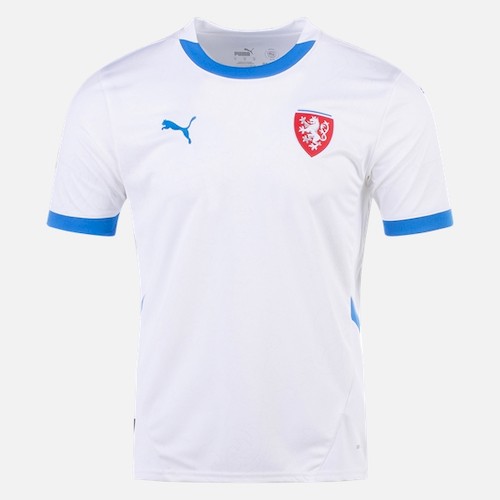 Tsjekkia Bortedrakt 2024 – Hvit Fotballdrakt med Blå Detaljer
